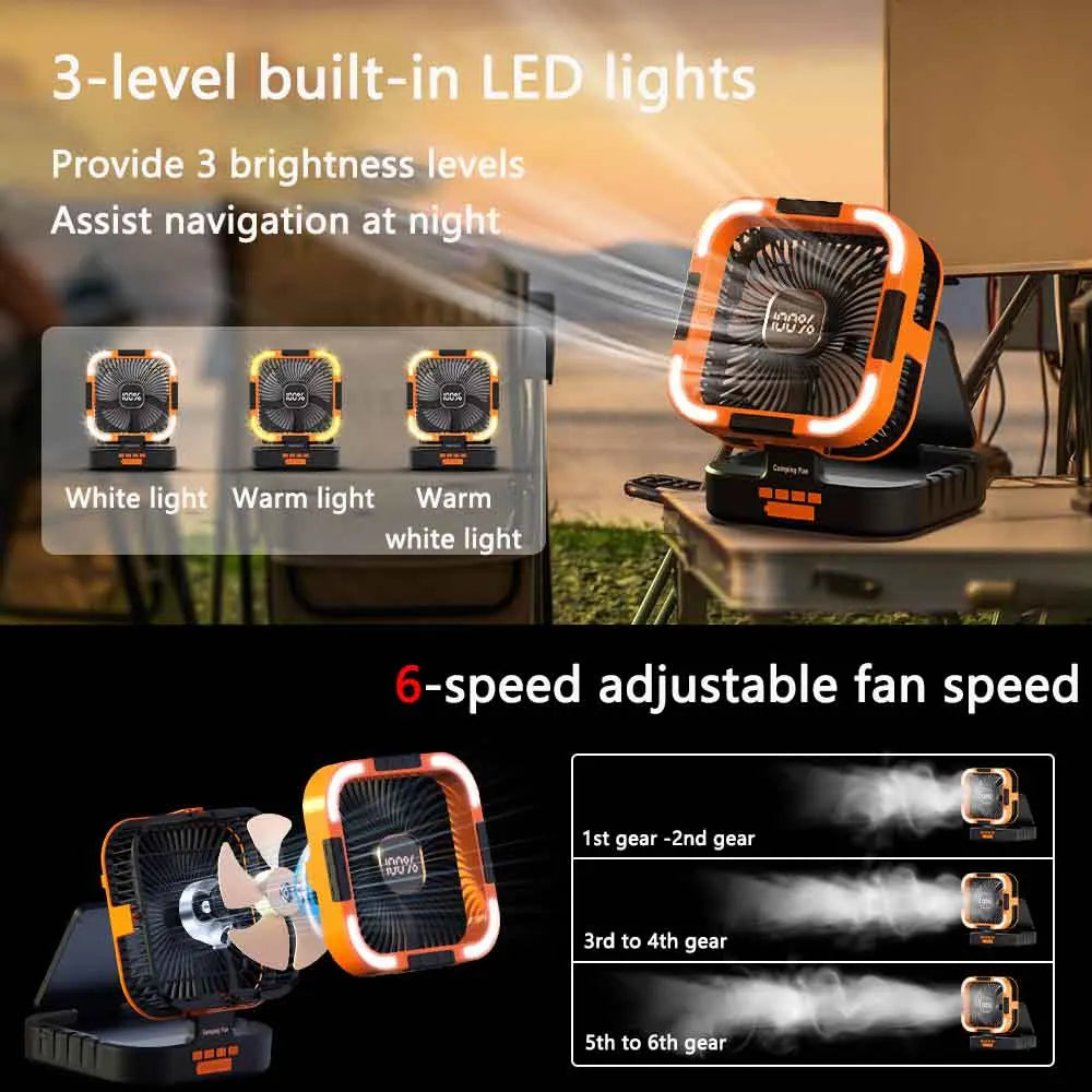 Solar Portable Electric Fan with LED Lights