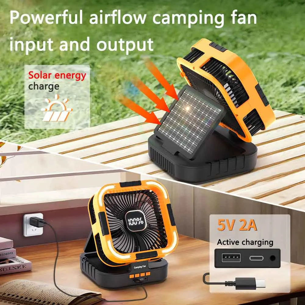 Solar Portable Electric Fan with LED Lights