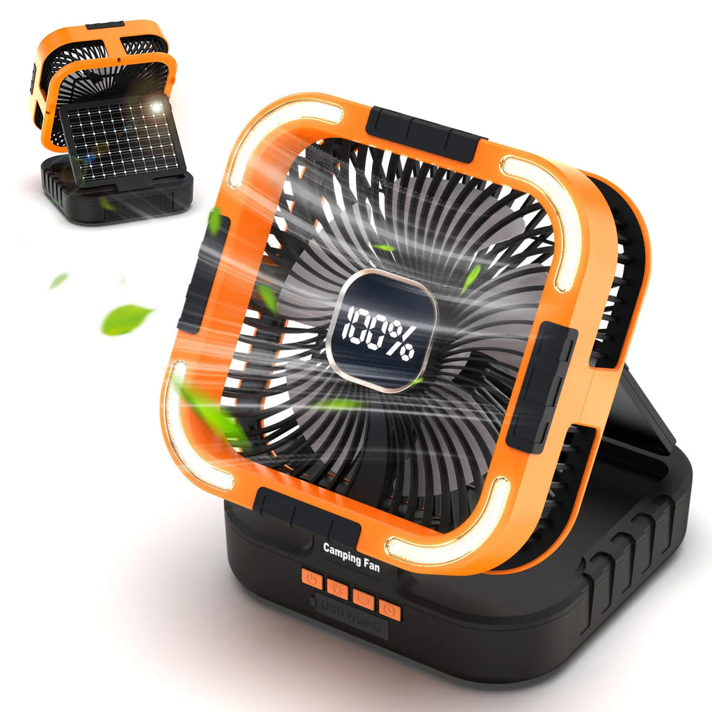 Solar Portable Electric Fan with LED Lights