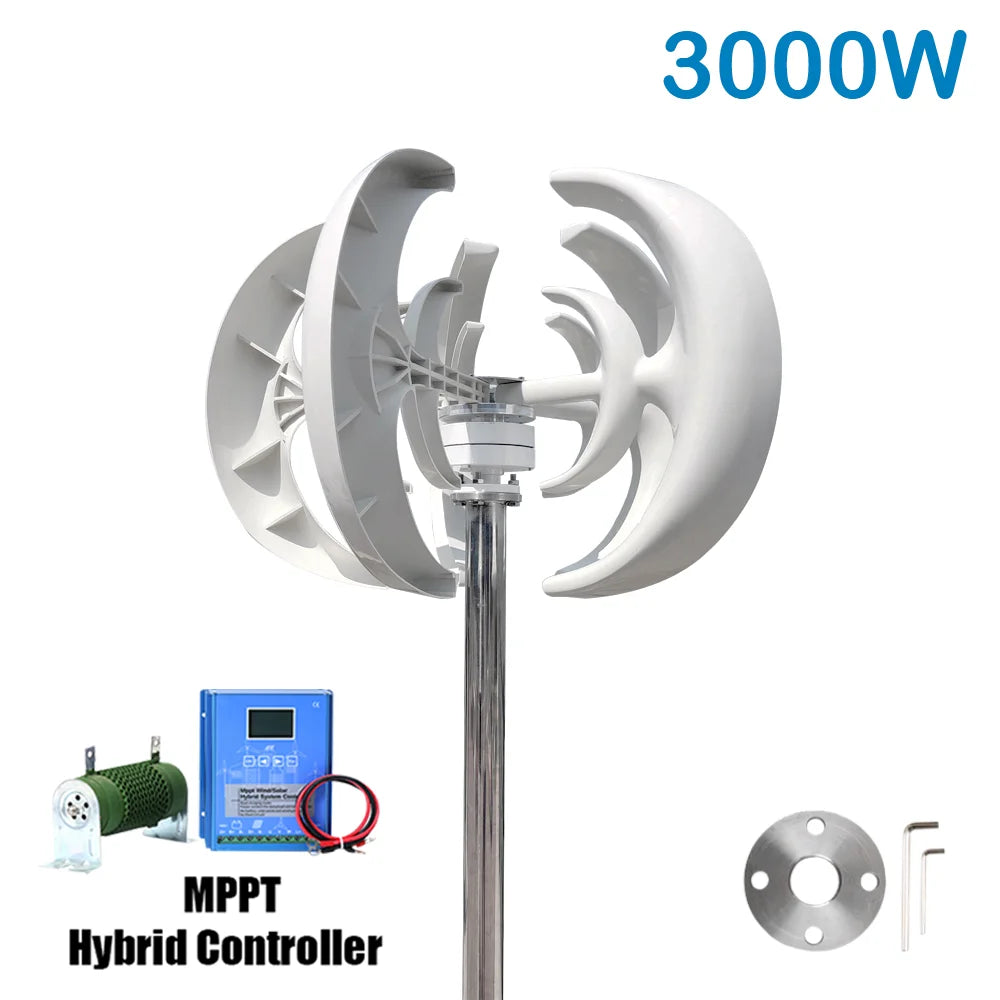 3000W 12V/24V Wind Turbine Solar Panels Battery 220V Inverter